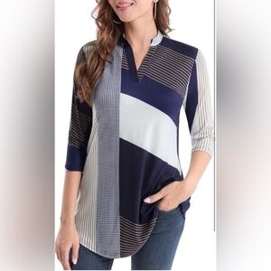 BAISHENGGT 3/4 Sleeve Tops for Women Notch V Neck Floral Work Blouses- SIZE XL